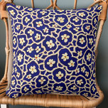 Chic Boho Anemone Dark Blue Pattern Throw Pillow<br><div class="desc">Simple watercolor painting inspired floral pattern of white anemone flowers with dark blue background and outlines around flowers.</div>