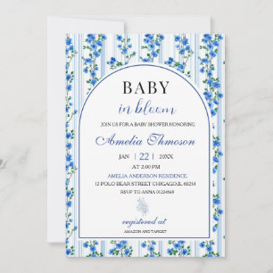 Chic Boho Blue Wildflower Boy floral Baby Shower Invitation