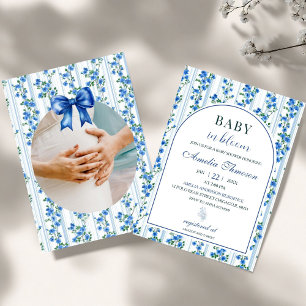 Chic Boho Blue Wildflower Boy floral Baby Shower Invitation