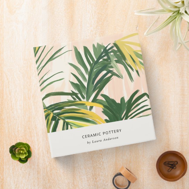 Chic Boho Blush Green Tropical Palm Leaves Beach Binder (In Situ)