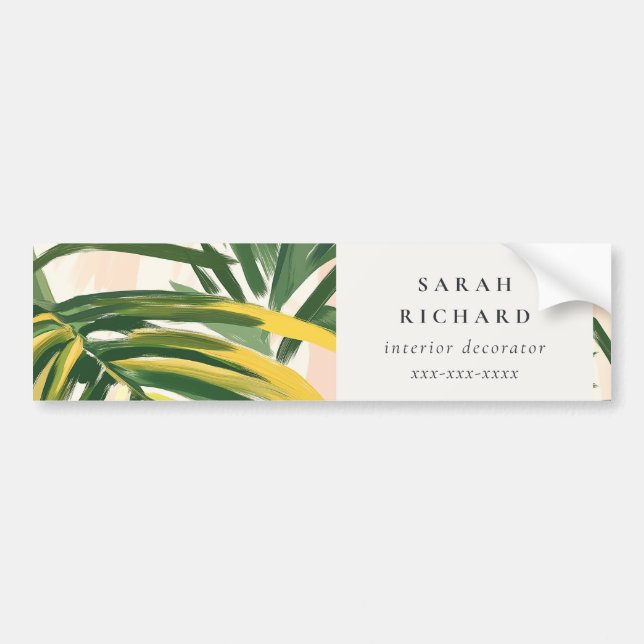 Chic Boho Blush Green Tropical Palm Leaves Beach Bumper Sticker (Front)