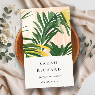 Chic Boho Blush Green Tropical Palm Leaves Beach Business Card