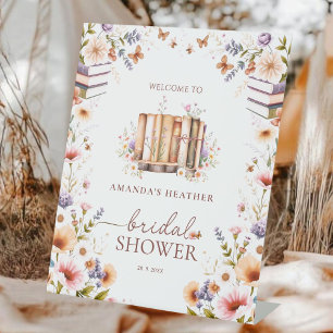Chic Boho Book Theme Bridal Shower Welcome  Pedestal Sign