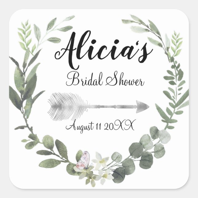 Chic Boho Botanical Bridal Shower      Square Sticker (Front)