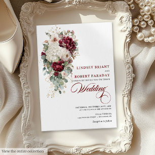 Chic Boho Bourgogne Blanc Floral Faire-part de mar