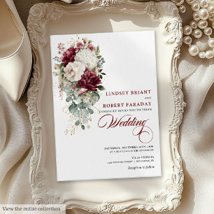 Chic Boho Bourgogne Blanc Floral Faire-part de mar