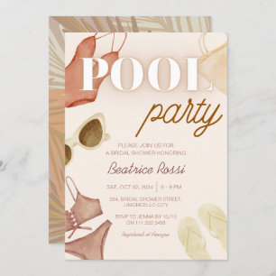Chic Boho Bridal Shower Beige Pool Party Invitation