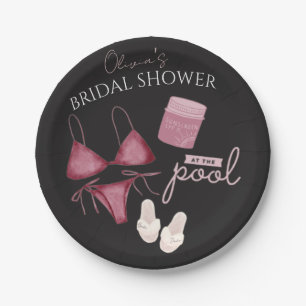 Chic boho bridal shower pool party paper plate