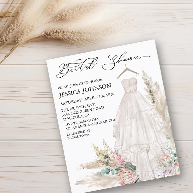 Chic Boho Bridal Shower Wedding Dress Watercolor (Creator Uploaded)