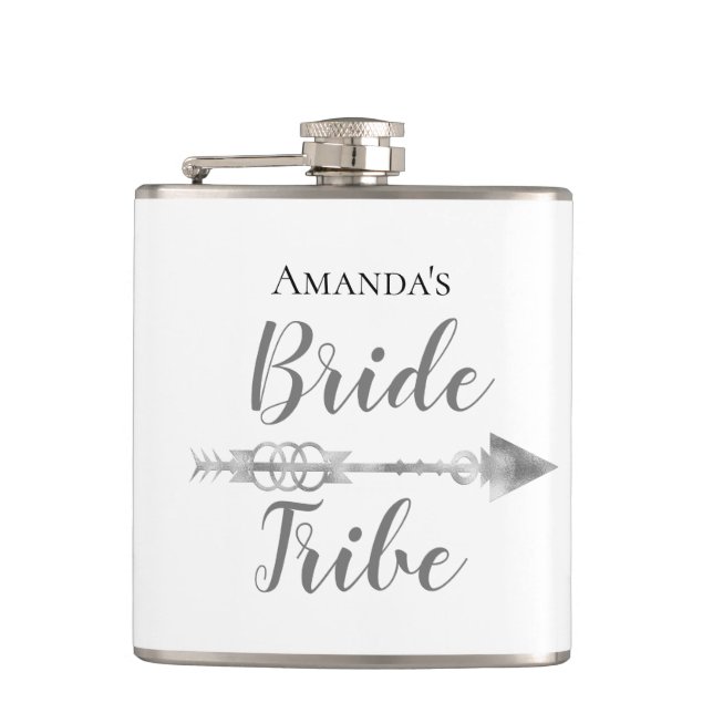Chic Boho Bride Tribe Personalized Hip Flask (Front)