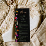 Chic boho bright wild flowers garden wedding menu<br><div class="desc">Add a touch of bohemian elegance to your wedding dinner with this Modern Chic Boho Bright Elegant Colourful wild flowers wedding menu. Featuring pink, red, green, and purple hues botanical flowers inspired by wildflowers and watercolor rustic gardens with subtle greenery and modern boho script typography on dark background. With elegant...</div>