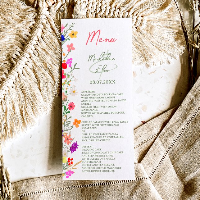 Chic boho bright wild flowers garden wedding  menu (Creator Uploaded)