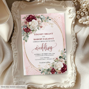 Chic Boho Burgundy Blush Faire-part de mariage Ros