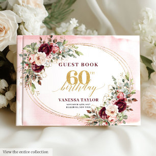 Chic Boho Burgundy Gold Roses 60th Birthday Book