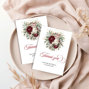 Chic Boho Burgundy Greenery Gold Wedding Thank You Card