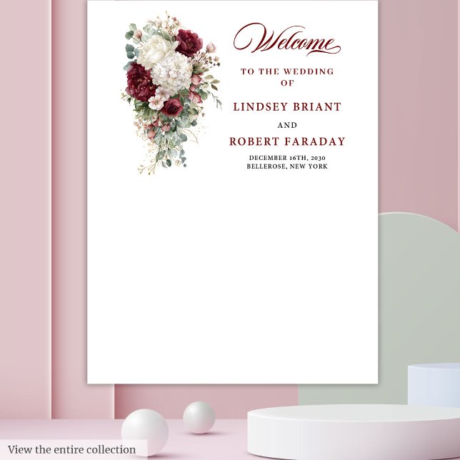 Chic Boho Burgundy White Wedding Backdrop Poster Tapestry (Chic Boho Burgundy White Wedding Backdrop Poster)