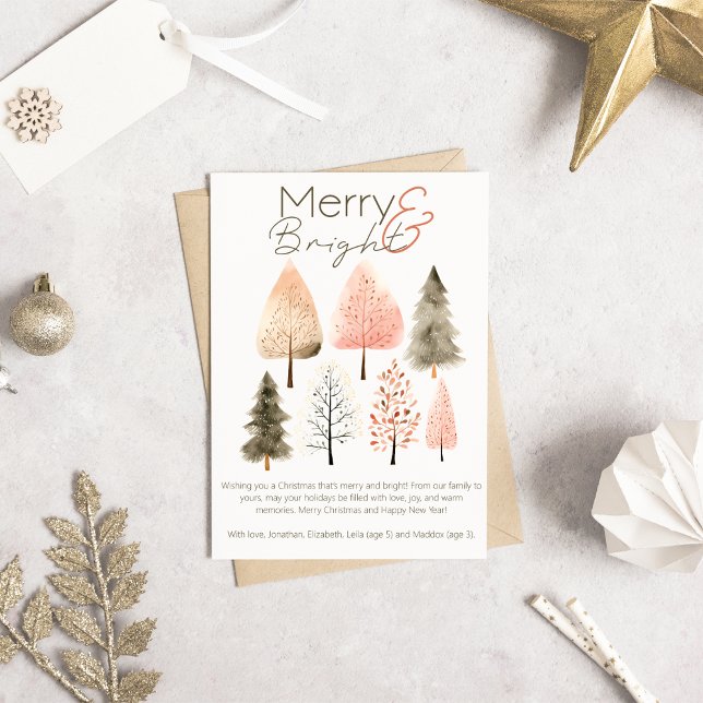 Chic Boho Christmas Pastel Hand-Drawn Trees Photo Holiday Card (Creator Uploaded)