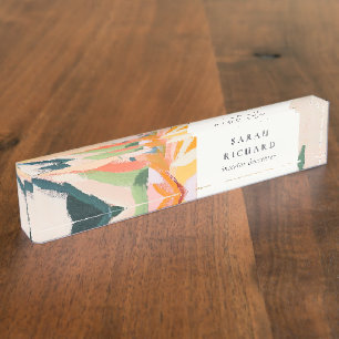 Chic Boho Colorful Bird Of Paradise Painted Floral Nameplate
