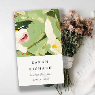 Chic Boho Colorful Green Pink Painted Floral Business Card
