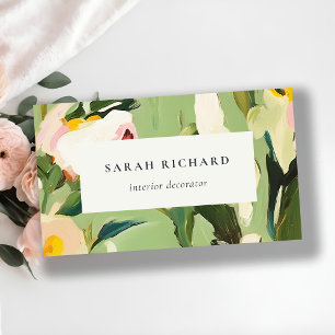 Chic Boho Colorful Green Pink Painted Floral Business Card