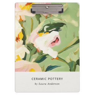 Chic Boho Colorful Green Pink Painted Floral Clipboard