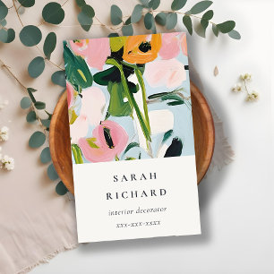 Chic Boho Colorful Pink Blue Green Painted Floral Business Card