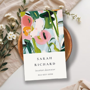 Chic Boho Colorful Pink Blue Green Painted Floral Business Card
