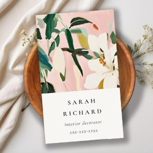 Chic Boho Colorful Pink Teal Green Painted Floral Business Card