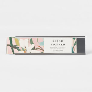 Chic Boho Colorful Pink Teal Green Painted Floral Desk Name Plate