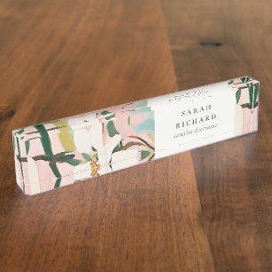 Chic Boho Colorful Pink Teal Green Painted Floral Nameplate