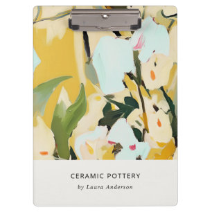 Chic Boho Colorful Yellow Ochre Painted Floral Clipboard