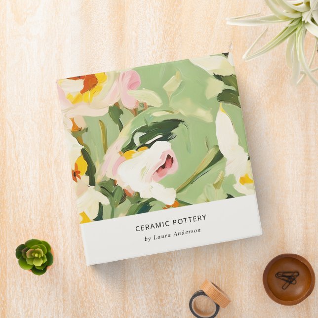 Chic Boho Colourful Green Pink Painted Floral Binder (In Situ)