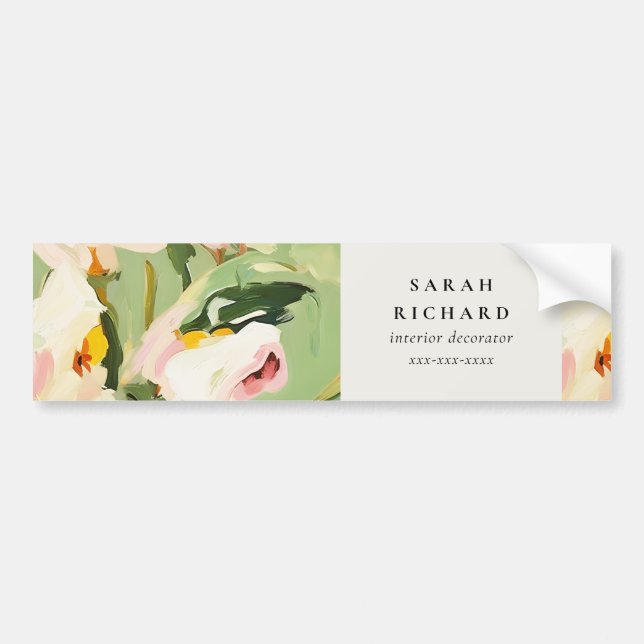 Chic Boho Colourful Green Pink Painted Floral Bumper Sticker (Front)