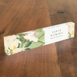 Chic Boho Colourful Green Pink Painted Floral Nameplate