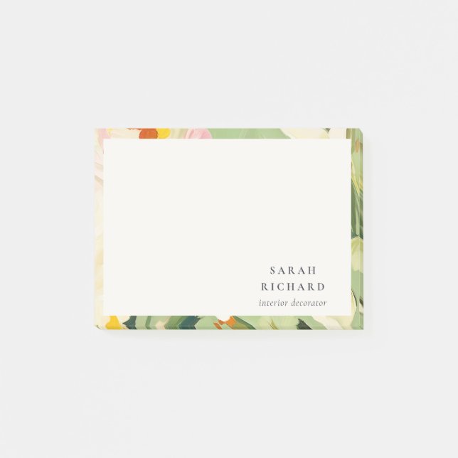 Chic Boho Colourful Green Pink Painted Floral Post-it Notes (Front)