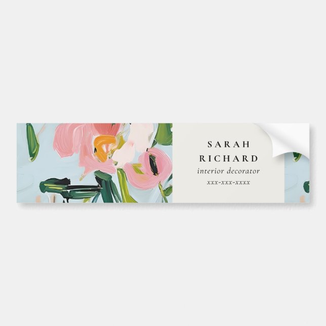Chic Boho Colourful Pink Blue Green Painted Floral Bumper Sticker (Front)