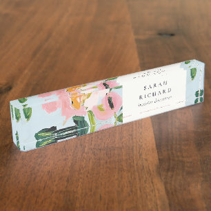 Chic Boho Colourful Pink Blue Green Painted Floral Nameplate