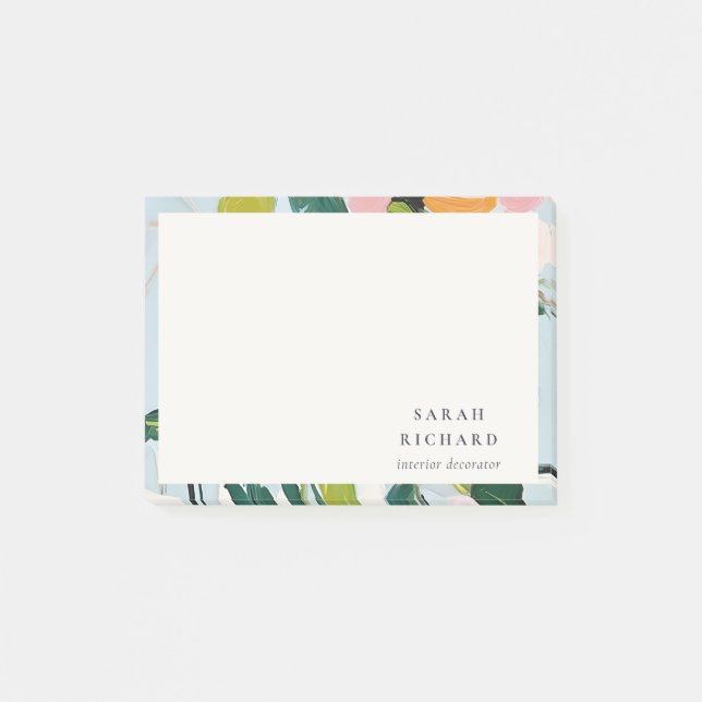 Chic Boho Colourful Pink Blue Green Painted Floral Post-it Notes (Front)