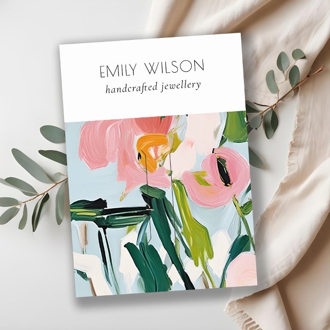 Chic Boho Colourful Pink Blue Painted Floral Haipi Business Card (Creator Uploaded)