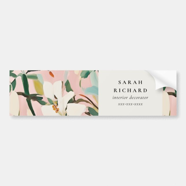 Chic Boho Colourful Pink Teal Green Painted Floral Bumper Sticker (Front)