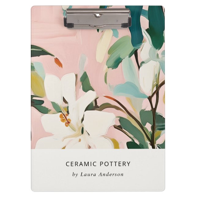 Chic Boho Colourful Pink Teal Green Painted Floral Clipboard (Front)