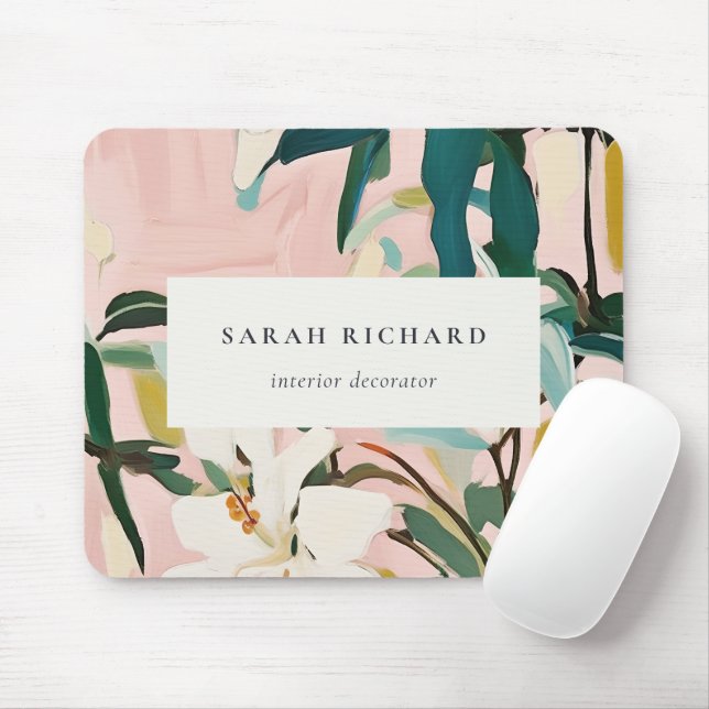 Chic Boho Colourful Pink Teal Green Painted Floral Mouse Pad (With Mouse)