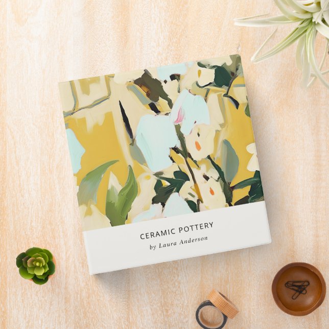 Chic Boho Colourful Yellow Ochre Painted Floral Binder (In Situ)