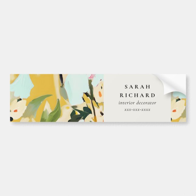 Chic Boho Colourful Yellow Ochre Painted Floral Bumper Sticker (Front)