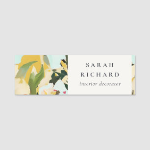Chic Boho Colourful yellow Ochre Painted Floral Name Tag