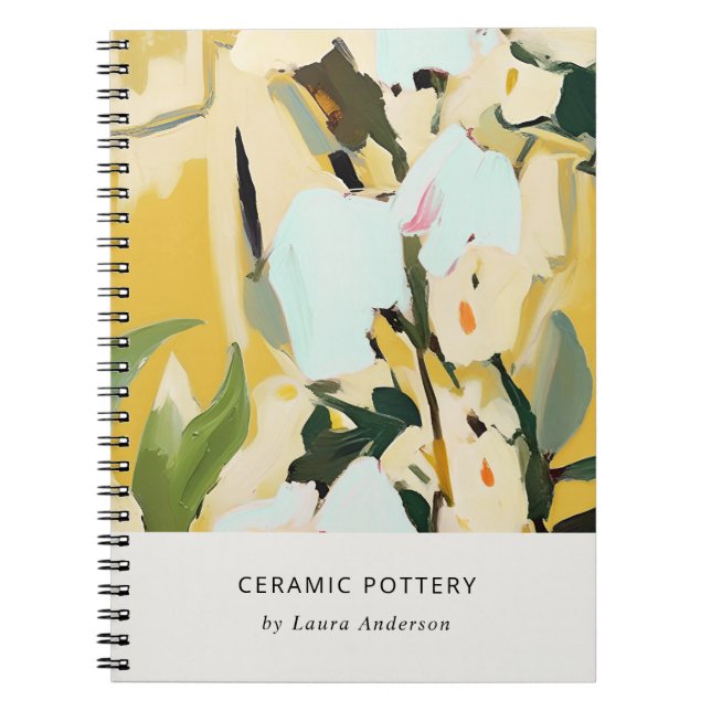 Chic Boho Colourful Yellow Ochre Painted Floral Notebook (Front)