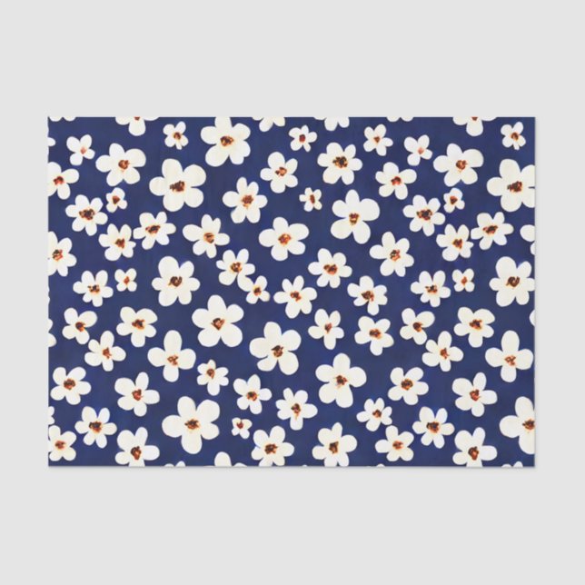 Chic Boho Daisies Dark Blue Pattern Tissue Paper (Front)