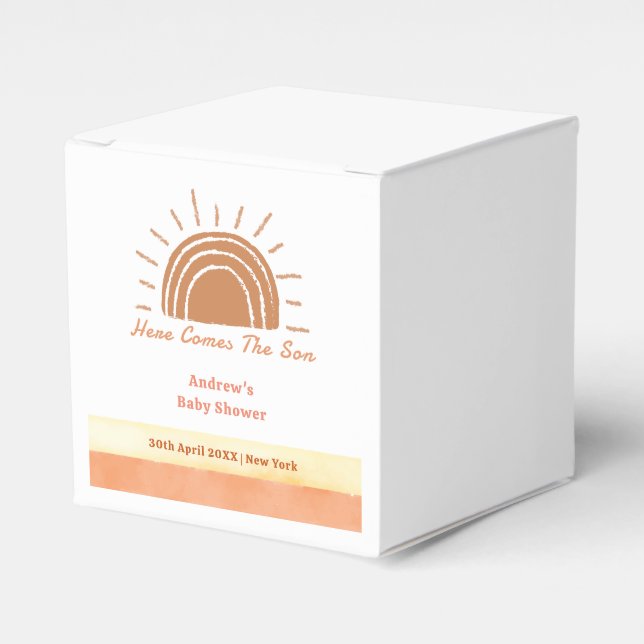 Chic Boho Desert Here Comes The Son Baby Shower  Favor Box (Front Side)