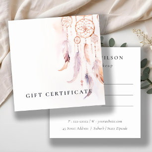 Chic Boho Dreamcatcher Watercolor Gift Certificate