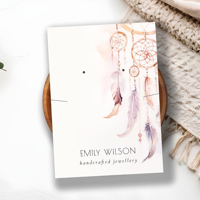 Chic Boho Dreamcatcher Watercolor Necklace Earring Business Card (Creator Uploaded)